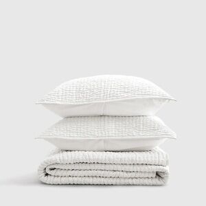 New Quince European Linen Cotton Stitch Quilt Set King MSRP $219.90 WHITE
